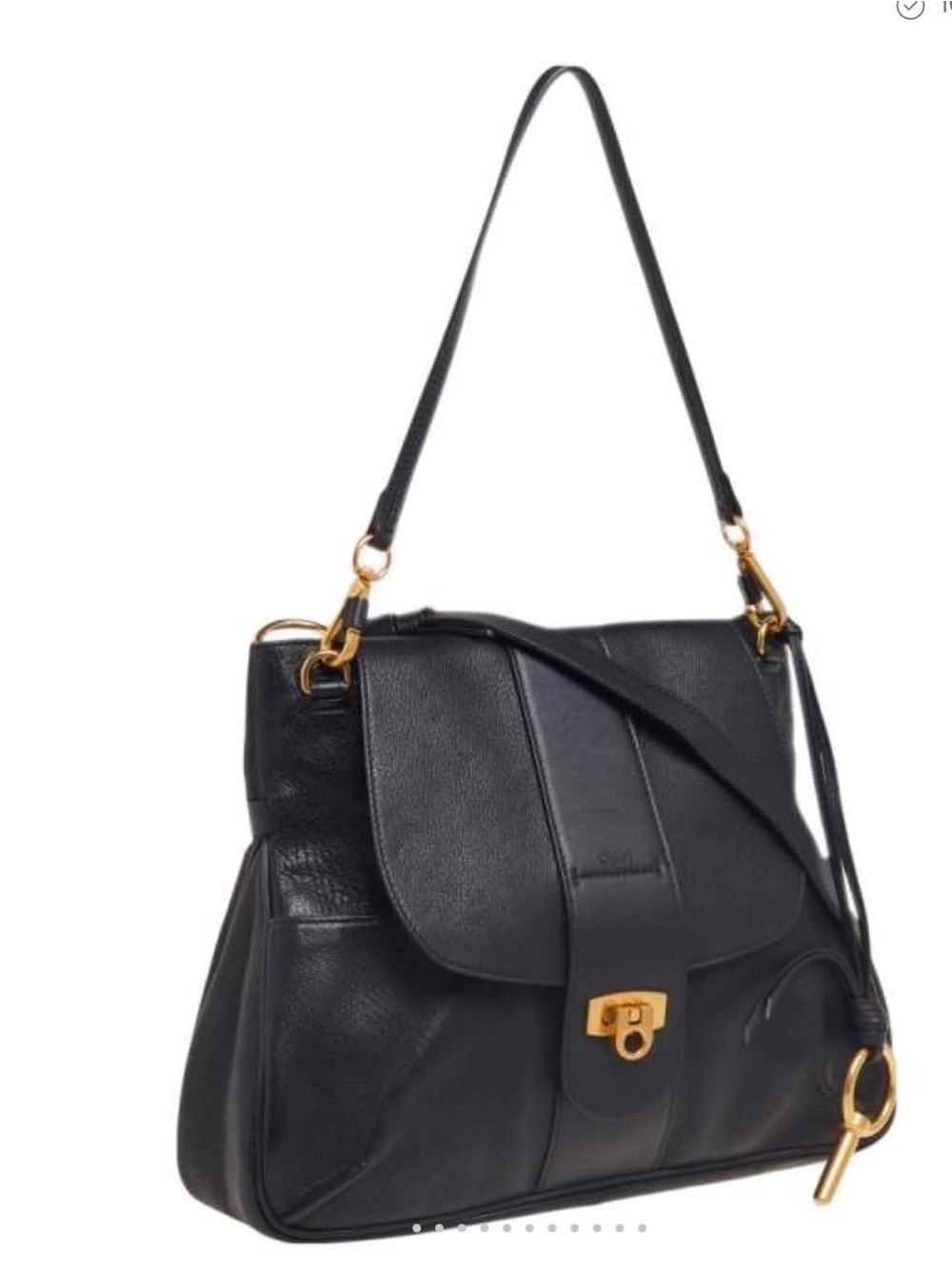 Chloe Black Leather Shoulder Bag with Gold Hardware
